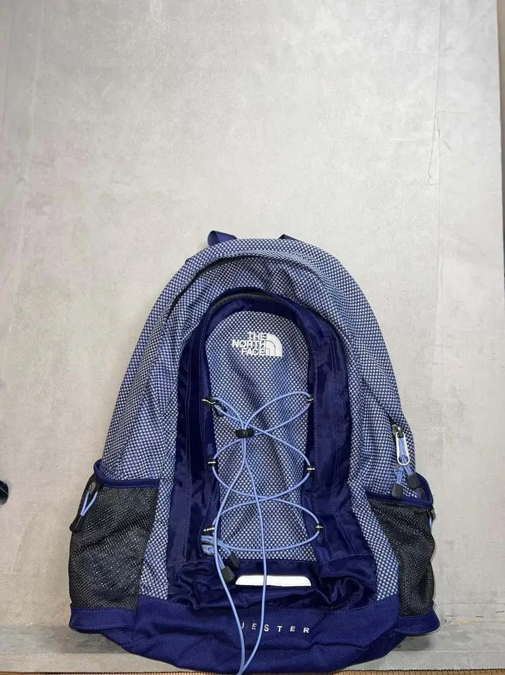 The North Face Jester Backpack Blue White Checkered Bungee Hiking School